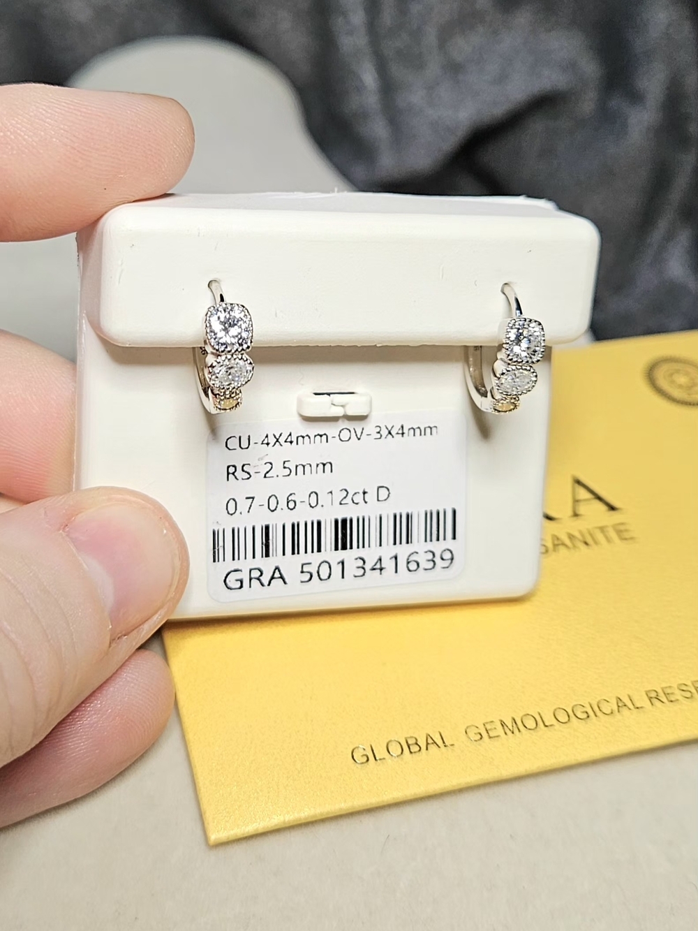 Certified Moissanite 3-Stone Halo Huggies .925 Sterling Silver NWT - Picture 4 of 14